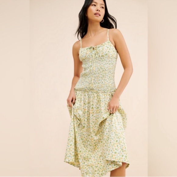 Free people lavender daze green and yellow combo dress Lemons NEW Large - Picture 2 of 9